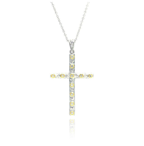 .925 Sterling Silver Rhodium Plated Clear Cz Cross Pendant Necklace