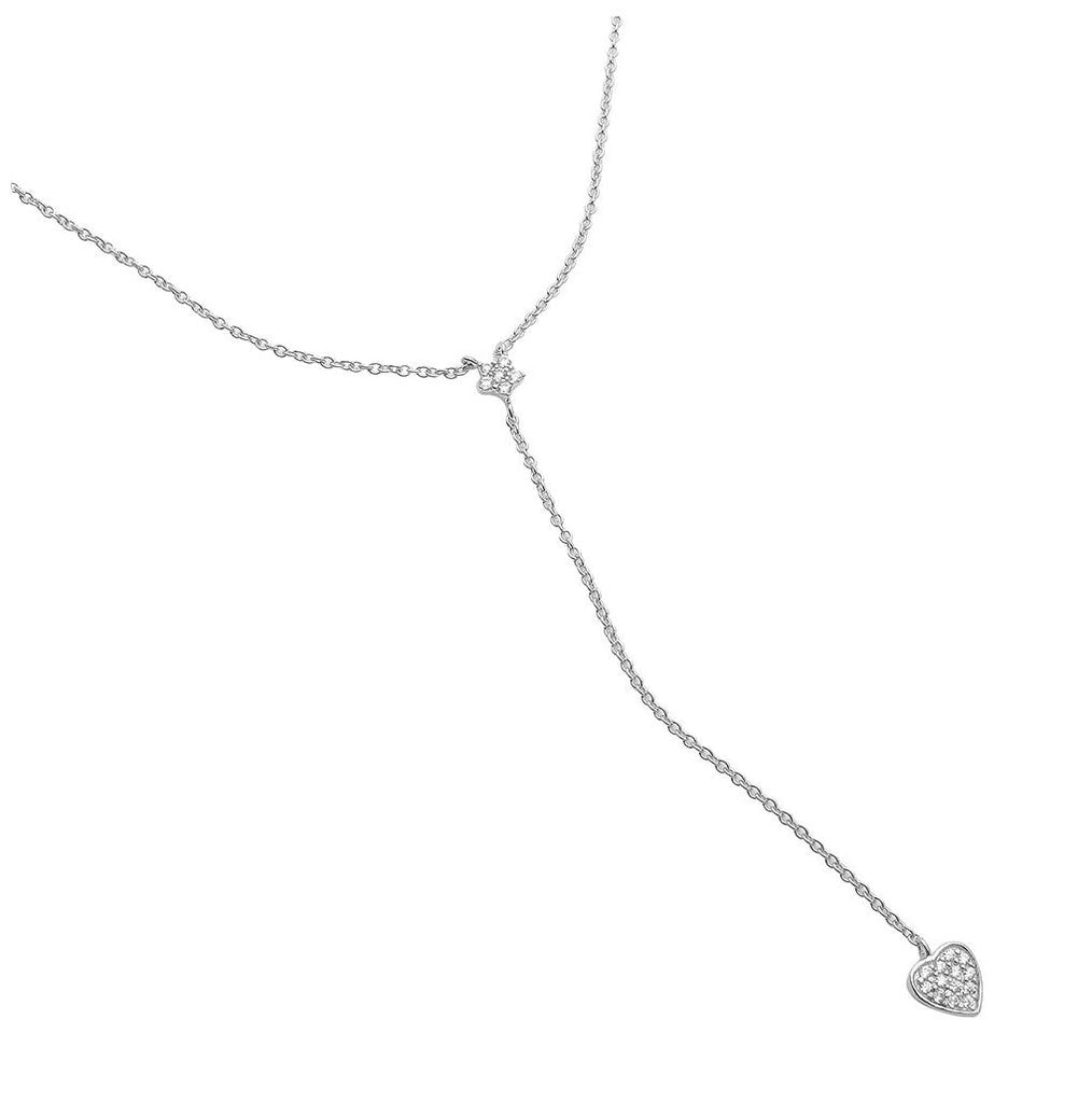 .925 Sterling Silver Rhodium Plated Star And Heart Drop Cz Necklace