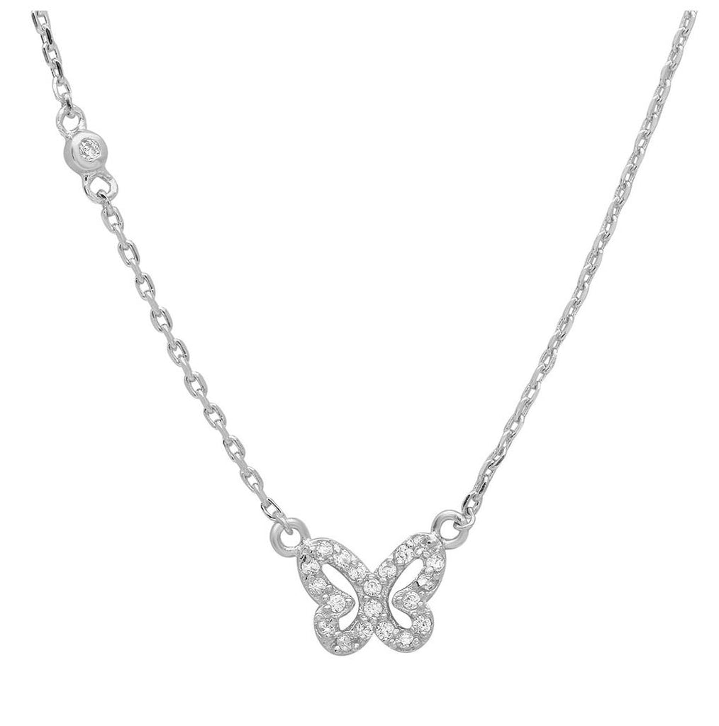 .925 Sterling Silver Rhodium Butterfly Cz Necklace