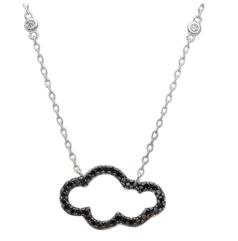 .925 Sterling Silver Rhodium Plated Black Cz Encrusted Open Cloud Necklace