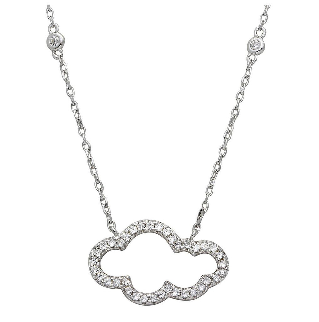 .925 Sterling Silver Rhodium Plated Cz Encrusted Open Cloud Necklace