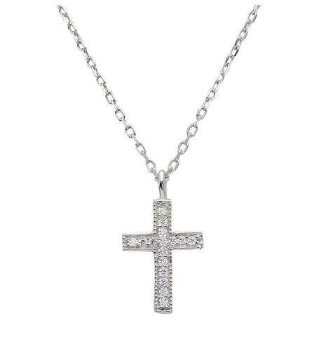 .925 Sterling Silver Rhodium Plated Cz Cross Necklace