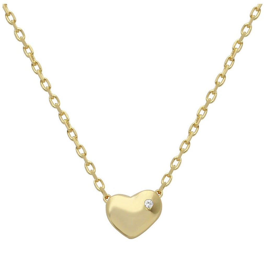 .925 Sterling Silver Gold Plated Small Heart With Stone Necklace