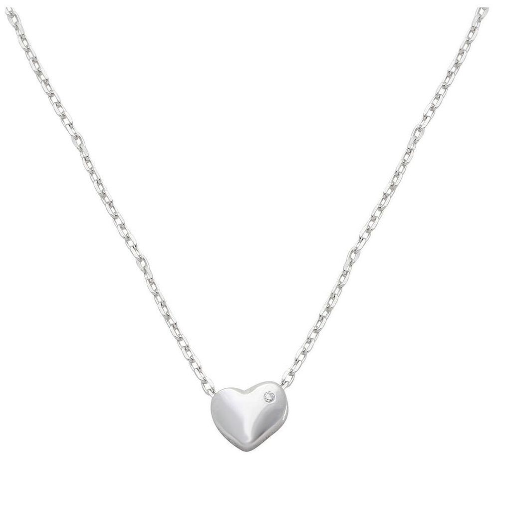 .925 Sterling Silver Rhodium Plated Small Heart With Stone Necklace