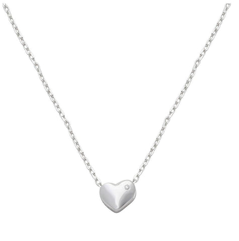 .925 Sterling Silver Rhodium Plated Small Heart With Stone Necklace