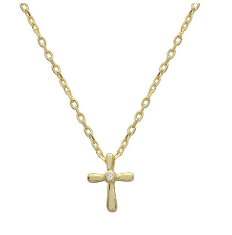 .925 Sterling Silver Gold Plated Small Cross With Cz Necklace