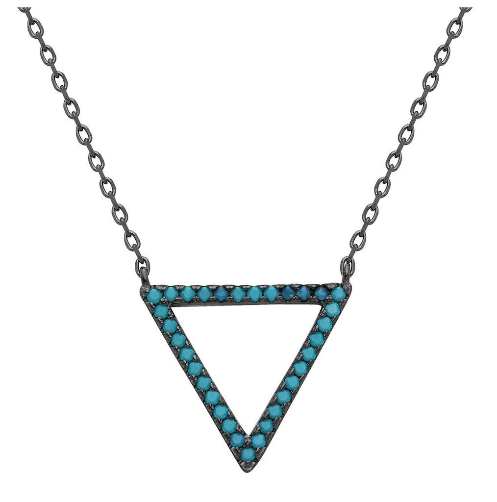 .925 Sterling Silver Black Rhodium Turquoise Stoneopen Triangle Necklace