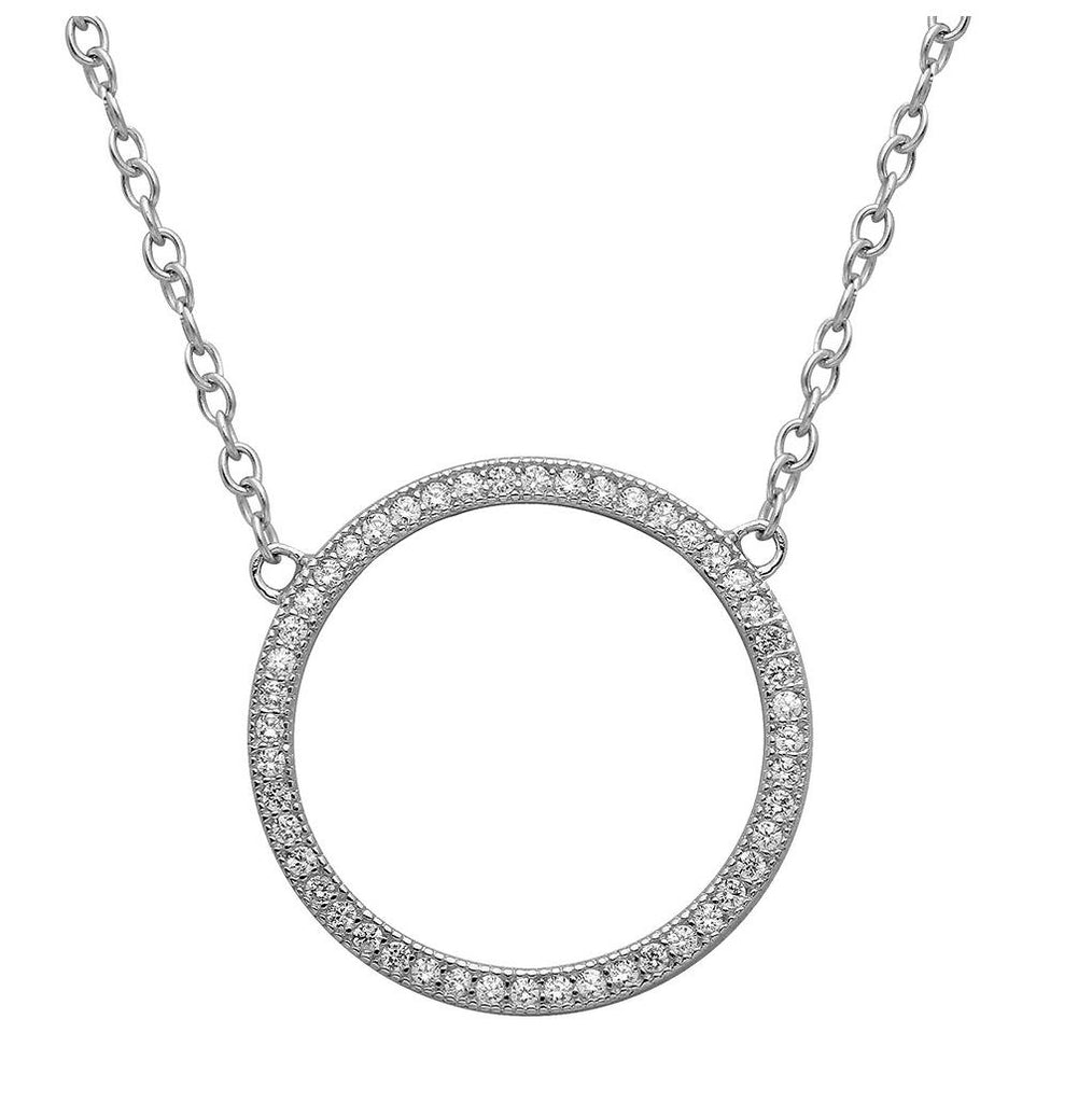 .925 Sterling Silver Rhodium Plated Open Circle Cz Encrusted Necklace