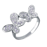 .925 Sterling Silver Rhodium & Rose Gold Plated Pink & Clear Cz Butterfly Ring, <b>size: 5</b>