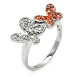 .925 Sterling Silver Rhodium & Rose Gold Plated Pink & Clear Cz Butterfly Ring, <b>size: 5</b>