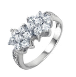 .925 Sterling Silver Rhodium Plated Double Cz Flower Ring, <b>size: 5</b>