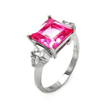 .925 Sterling Silver Rhodium Plated Pink Princess Cut Cz Ring, <b>size: 5</b>