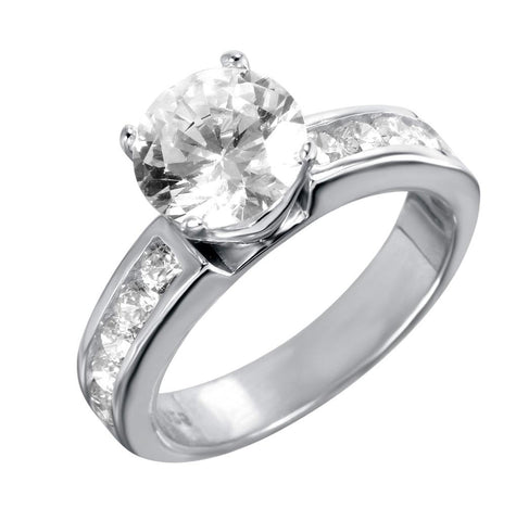 .925 Sterling Silver Rhodium Plated Round Cz Ring, <b>size: 5</b>