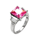 .925 Sterling Silver Rhodium Plated Pink Princess Cut Cz Ring, <b>size: 5</b>