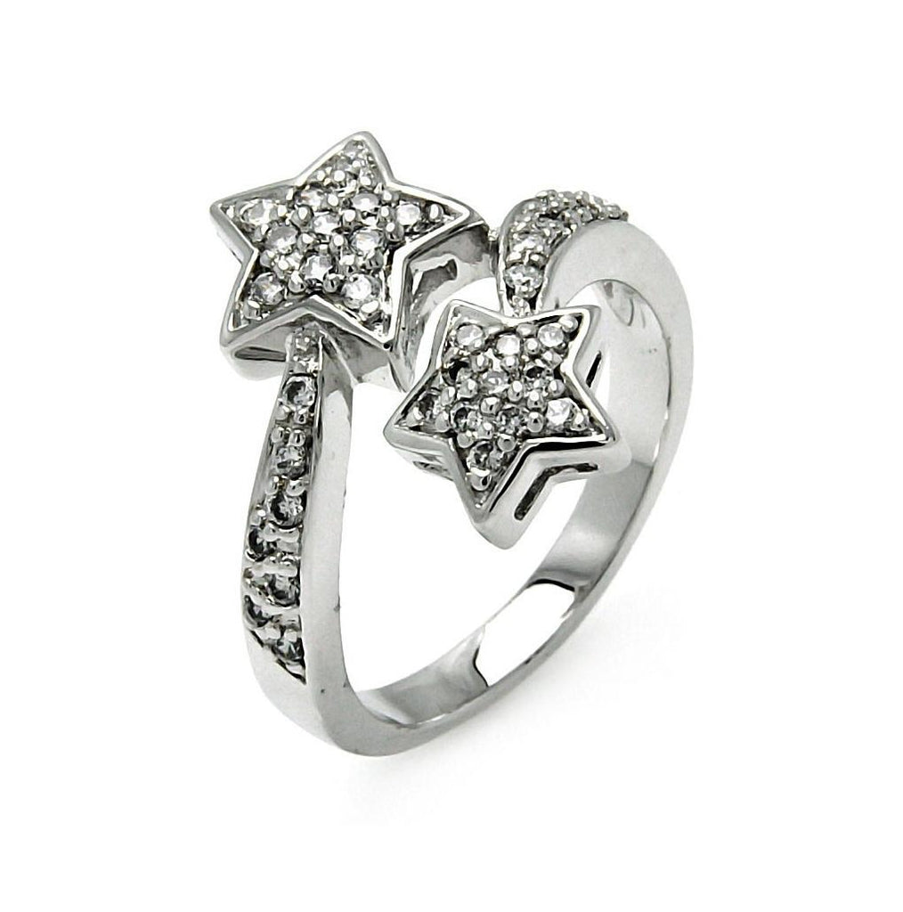 .925 Sterling Silver Rhodium Plated Double Cz Star Ring, <b>size: 5</b>