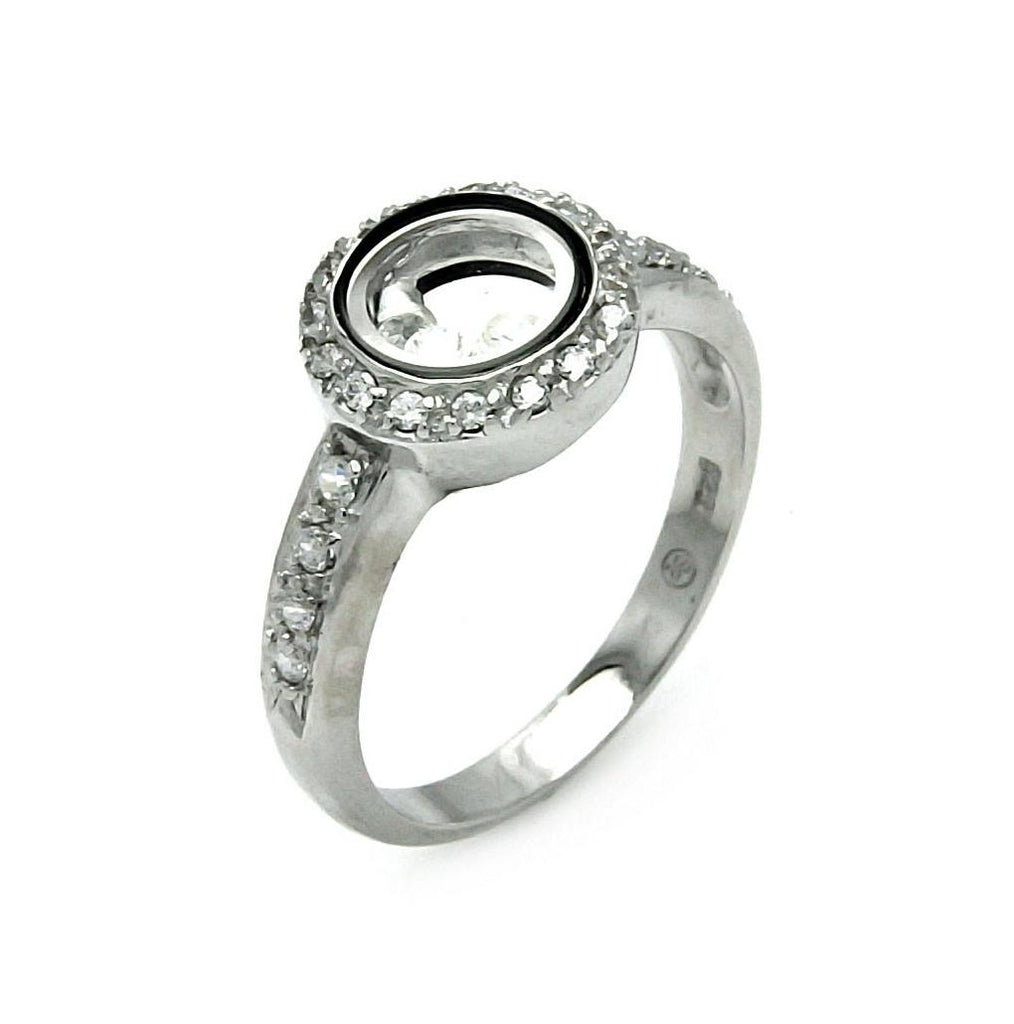 .925 Sterling Silver Rhodium & Black Rhodium Plated Outline Circle Cz Ring, <b>size: 5</b>