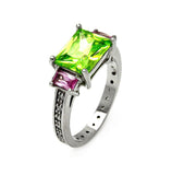 .925 Sterling Silver Rhodium Plated Multi Color Cz Past Present Future Ring, <b>size: 5</b>