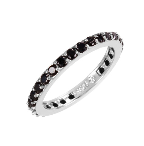 .925 Sterling Silver Rhodium Plated Black Cz Stackable Eternity Ring, <b>size: 5</b>