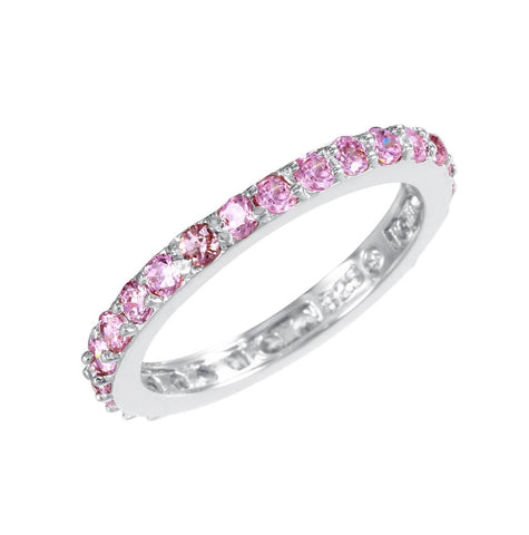 .925 Sterling Silver Rhodium Plated Pink Cz Stackable Eternity Ring, <b>size: 5</b>