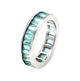 .925 Sterling Silver Rhodium Plated Channel Set Aqua Blue Baguette Cz Stackable Eternity Ring, <b>size: 5</b>