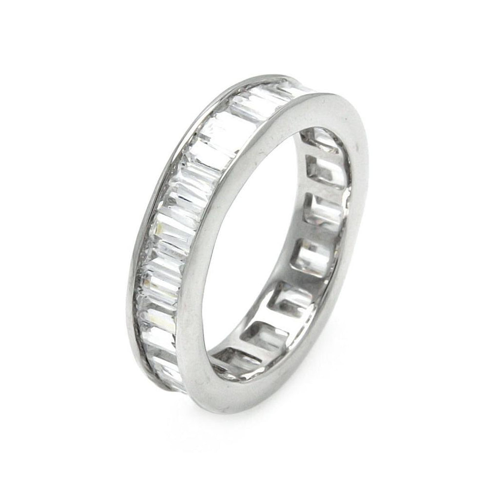 .925 Sterling Silver Rhodium Plated Channel Set Baguette Cz Stackable Eternity Ring, <b>size: 5</b>