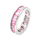 .925 Sterling Silver Rhodium Plated Channel Set Pink Baguette Cz Stackable Eternity Ring, <b>size: 5</b>