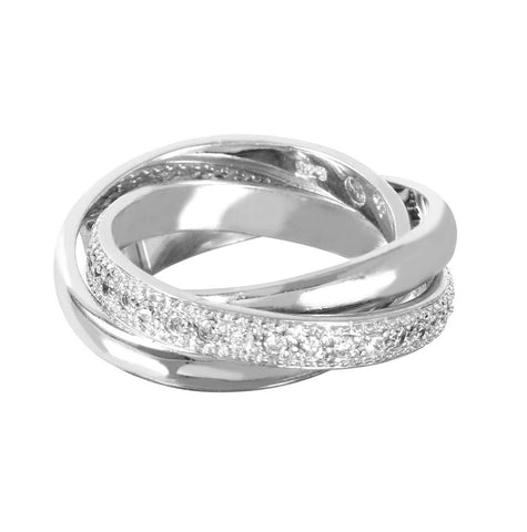 .925 Sterling Silver Rhodium Plated Cz Movable Ring, <b>size: 5</b>