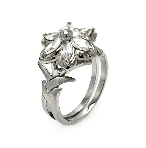 .925 Sterling Silver Rhodium Plated Cz Flower Ring, <b>size: 5</b>