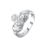 .925 Sterling Silver Rhodium Plated Cz Claddagh Ring, <b>size: 5</b>