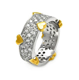 .925 Sterling Silver Rhodium & Gold Plated Heart Cz Eternity Ring, <b>size: 5</b>