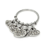 .925 Sterling Silver Rhodium Plated Multi Dangling Cz Heart Ring, <b>size: 5</b>