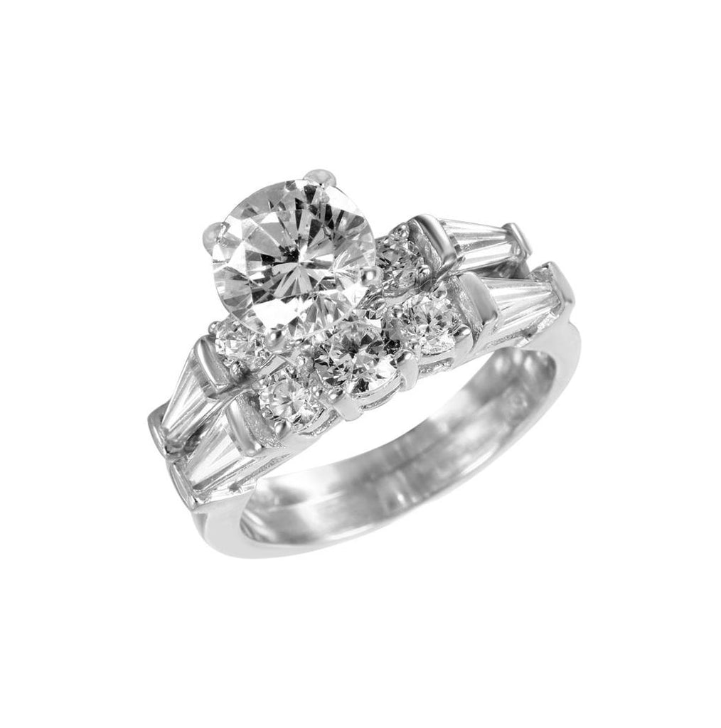 .925 Sterling Silver Rhodium Plated Round Center Cz Ring, <b>size: 5</b>