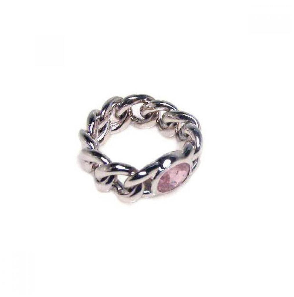 .925 Sterling Silver Rhodium Plated Pink Cz Chain Ring, <b>size: 5</b>