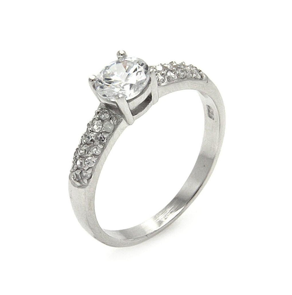 .925 Sterling Silver Rhodium Plated Round Center Cz Ring, <b>size: 5</b>