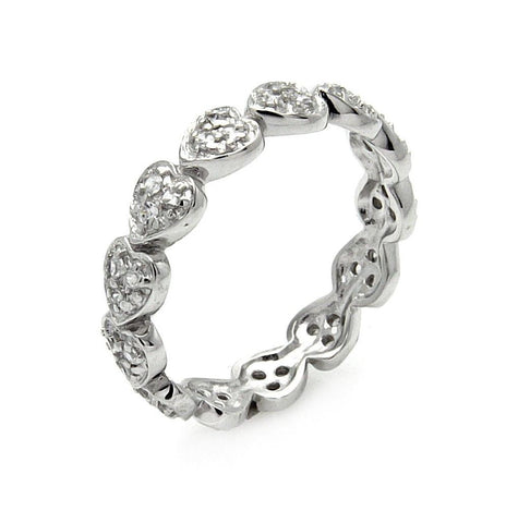 .925 Sterling Silver Rhodium Plated Cz Stackable Eternity Heart Ring, <b>size: 5</b>