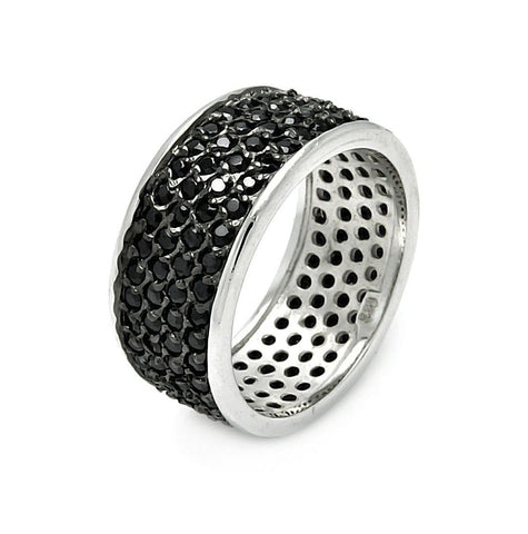 .925 Sterling Silver Rhodium & Black Rhodium Plated Pave Set Black Cz Ring, <b>size: 5</b>