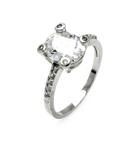 .925 Sterling Silver Rhodium Plated Oval Cz Center Ring, <b>size: 5</b>