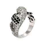 .925 Sterling Silver Rhodium Plated Black & Clear Cz Snake Ring, <b>size: 5</b>