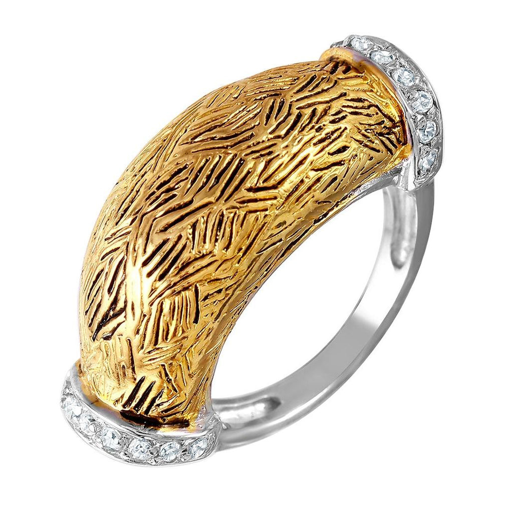 .925 Sterling Silver 2 Toned Rhodium Plated And Gold Plated With Cz Ring