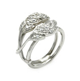 .925 Sterling Silver Rhodium Plated Cz Double Leaf Ring, <b>size: 5</b>