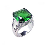 .925 Sterling Silver Rhodium Plated Green Square Cz Ring, <b>size: 5</b>