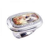 .925 Sterling Silver Rhodium Plated Wide Champagne & Clear Cz Ring, <b>size: 5</b>