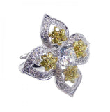 .925 Sterling Silver Rhodium Plated Clear & Yellow Cz Flower Ring, <b>size: 5</b>