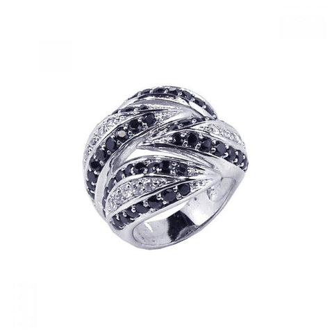 .925 Sterling Silver Rhodium Plated Black & Clear Cz Interlocked Ring, <b>size: 5</b>