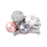 .925 Sterling Silver Rhodium Plated Multi Color Synthetic Pearl Cz Stackable Ring, <b>size: 5</b>