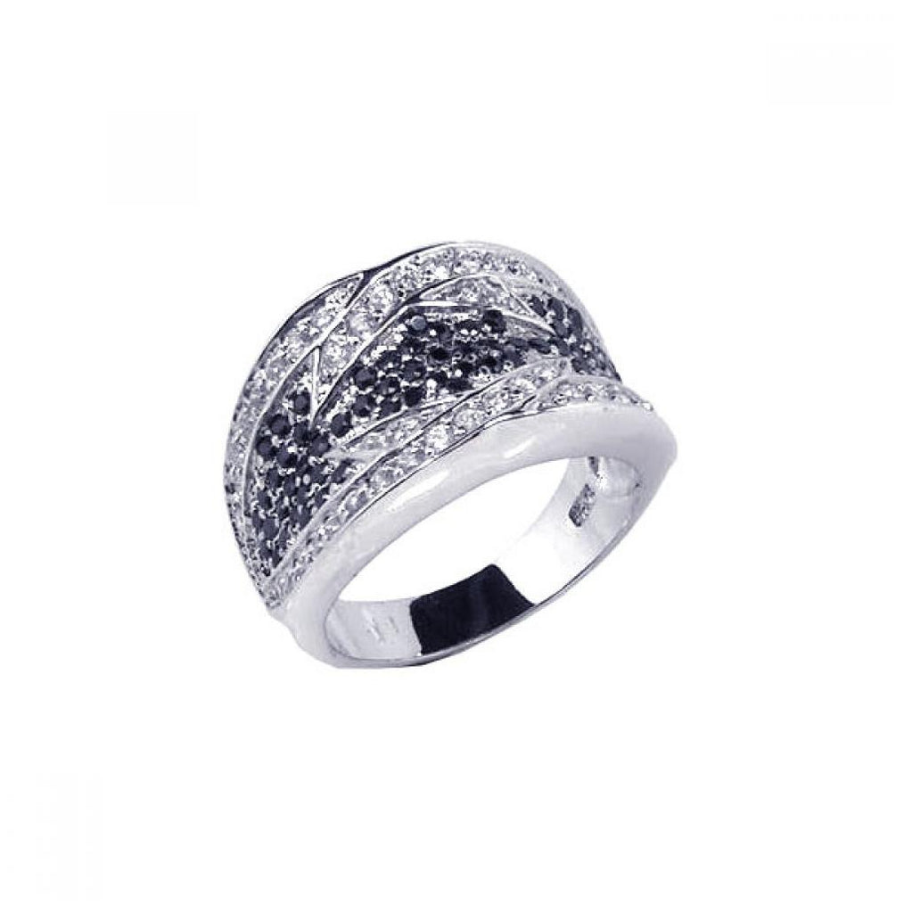 .925 Sterling Silver Rhodium Plated Pave Set Black & Clear Cz Ring, <b>size: 5</b>