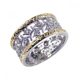 .925 Sterling Silver Rhodium & Gold Plated Border Cz Tulip Flower Ring, <b>size: 5</b>