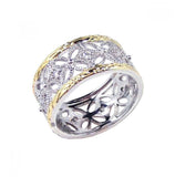 .925 Sterling Silver Rhodium & Gold Plated Border Cz Flower Ring, <b>size: 5</b>