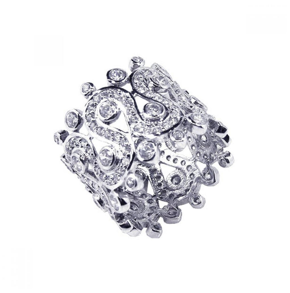 .925 Sterling Silver Rhodium Plated Cz Wide Winding Ring, <b>size: 5</b>