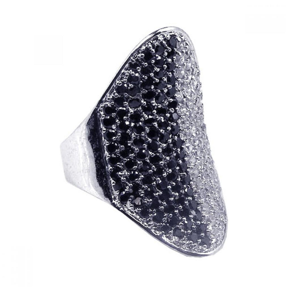 .925 Sterling Silver Rhodium Plated Black & Clear Cz Ring, <b>size: 5</b>